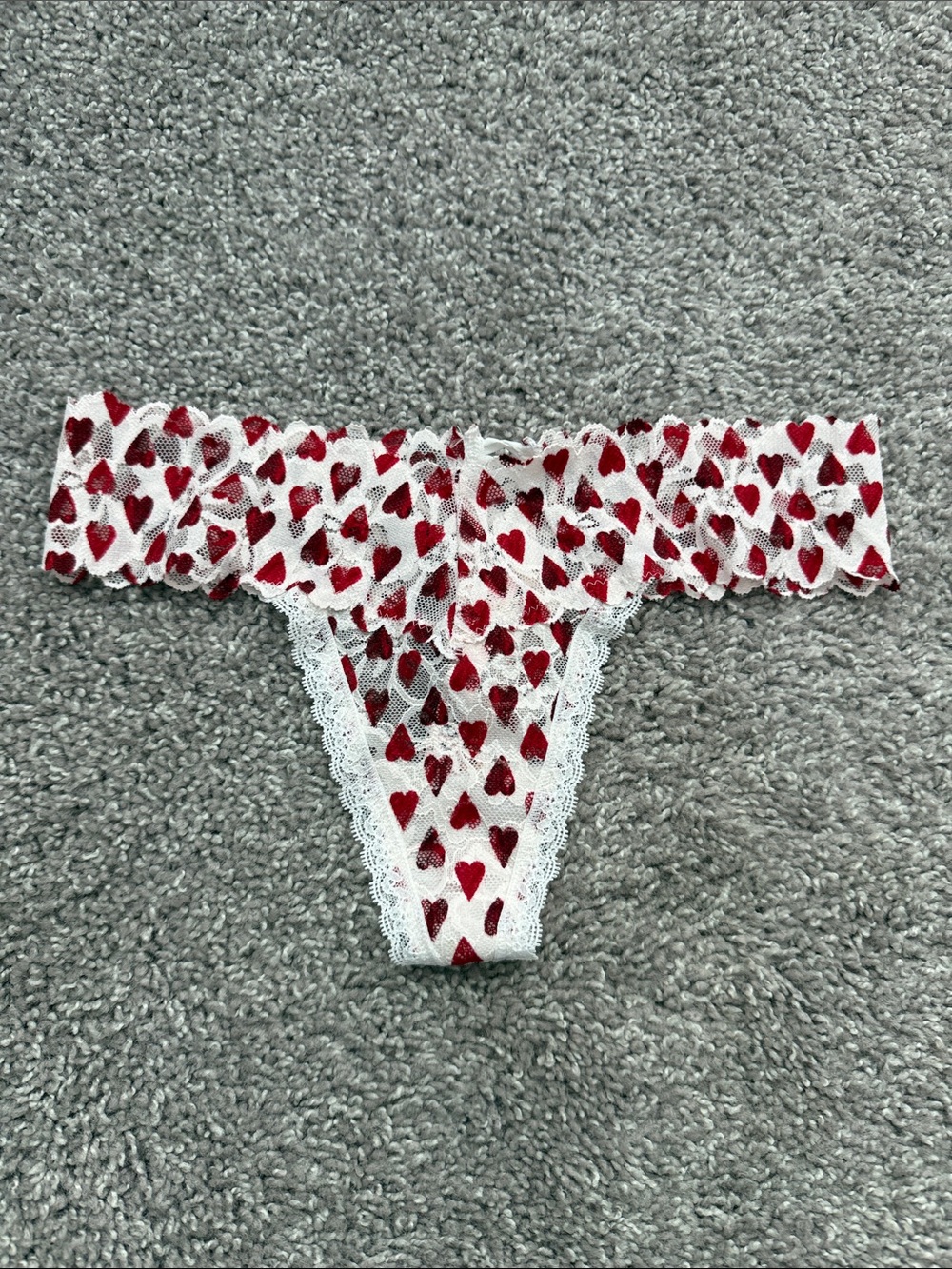 Victoria’s Secret Sheer Heart Lace Thong - Red Hearts on White